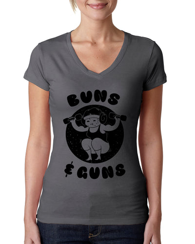 Buns and Guns Ladies V-neck T-shirt