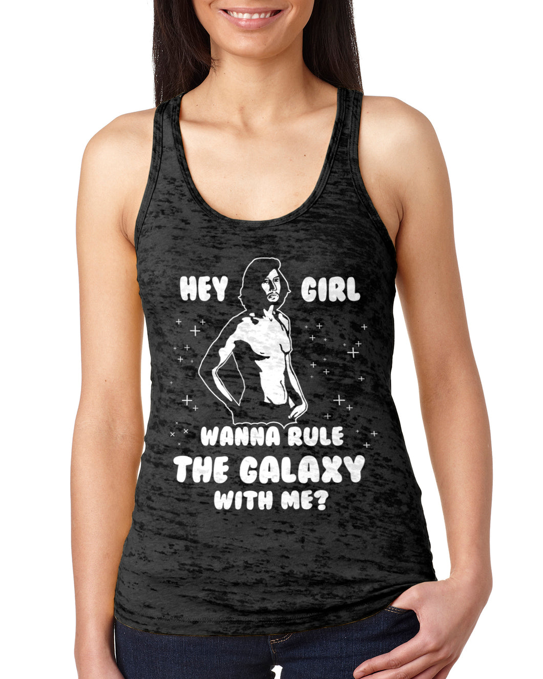 Hey Girl Wanna Rule The Galaxy With Me? Ladies Burnout Racer Tank Top